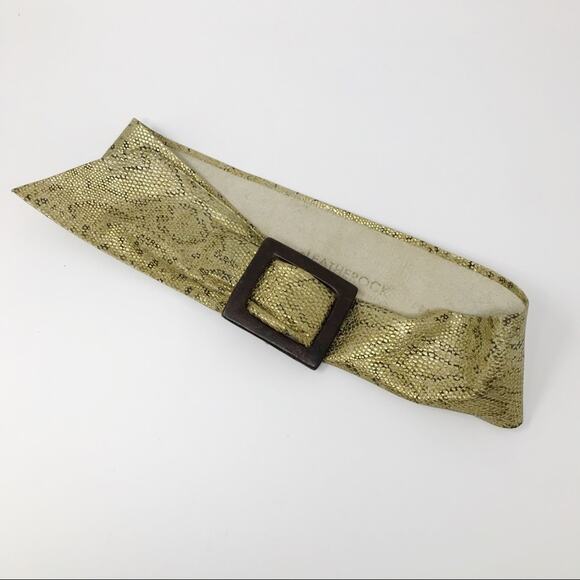 Leatherock 90s Python metallic gold leather embossed metallic wide wrap belt M - Picture 1 of 9